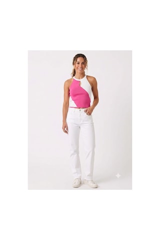 Onno Style Women Askılı Kolsuz Halter Yaka Triko Kadın Bluz Pembe