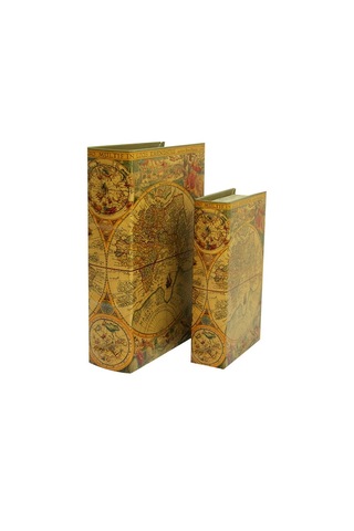Authentic Eski Dünya Haritalı Kitap Şeklinde Kutu 2'li Set 27-21c