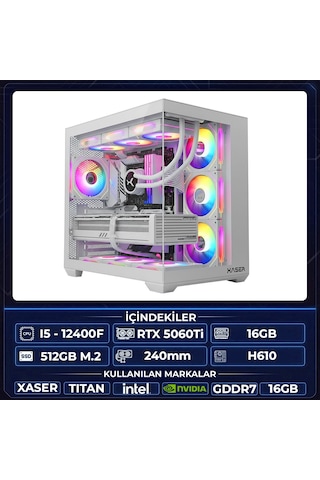 Xaser Thor X20 i5-12400F 16 GB 1 TB M.2 NVMe SSD 16 GB RTX5060TI Free Dos Masaüstü Oyuncu Bilgisayarı