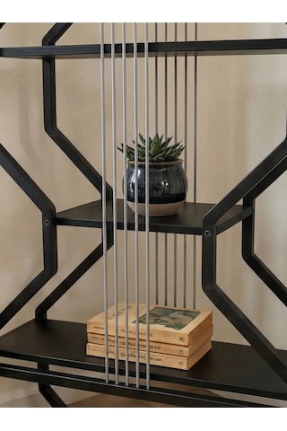 Gitar Ünite Metal Raflı Kitaplık Siyah Mdf
