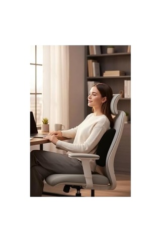 Ergonomik Bel Destek Yastığı, Siyah, 35x34x12 Cm, Yıkanabilir Kılıf, Ayarlanabilir Kemer, Ofis Ve Araba İçin Aahşap