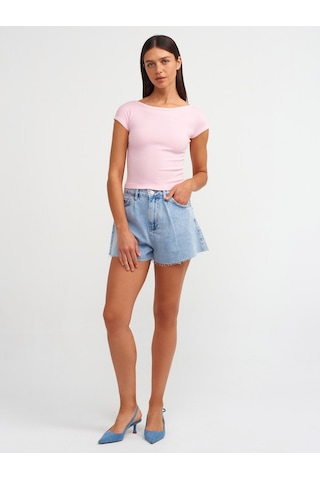 Dilvin Sırt Detaylı Soluk Efektli T-shirt Pembe Açık Pembe