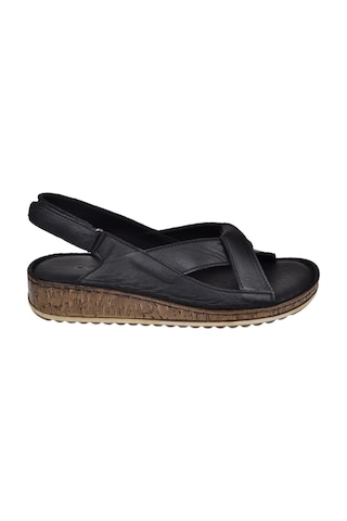 Castle Black Hakiki Deri Comfort Kadın Sandalet Cb-22354 Siyah