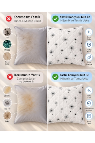 Kapitone Fermuarlı Yastık Alezi 50x70 Cm Pamuklu Yastık Koruyucu Kılıf Elyaf Dolgulu Beyaz İbiza
