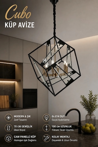 Modern Premium Siyah Metal Kafes Sarkıt Avizesi 6 Ampül Hediyeli X E14 Duy Salon Mutfak Modelleri