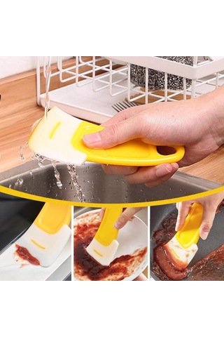 Silikon Uçlu Bulaşık Temizleme Kazıyıcı Spatula Sarı