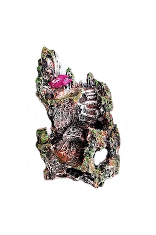 Şatolu Kaya Akvaryum Dekoru 22 Cm - Renk Bordo