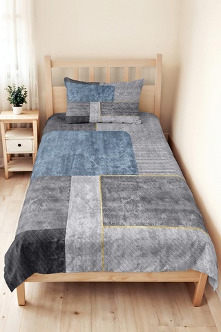 Mavi Gri Geometrik Genç Odası Tek Kişilik Pike Takımı-modern Çizgili 160x220cm Kapitone Yatak Örtüsü Masalsı Patika Tadı