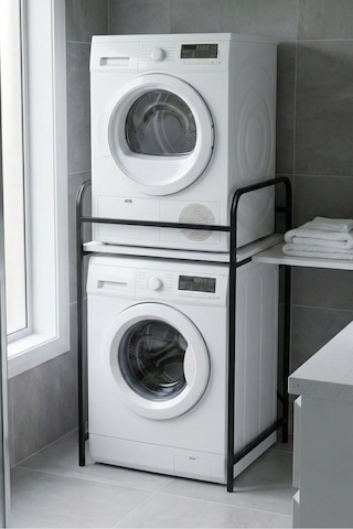 Reyo Falez Çamaşır Makinesi Dolabı Raf Metal Düzenleyici Organizer 2 Katlı Banyo Rafı Çok Amaçlı Dolap Siyah - 262