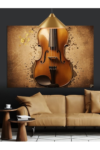 Keman Müzik Enstrümanı Klasik Dekoratif Kanvas - Mdf Ahşap Tablo
