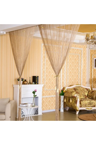 Hfambition Parlak Pullu Gümüş İplikli 100x200cm Şeffaf Perde Dekoru - Altın Renk