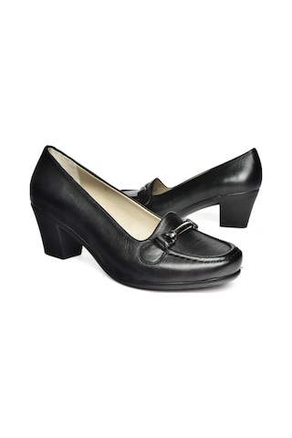 Fox Shoes R908037103 Siyah Hakiki Deri Kalın Topuklu Kadın Ayakkabı Siyah