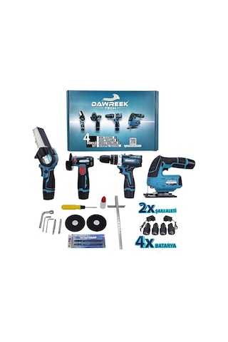 Dawreek Bt0203 Akülü 4lü Mini Set - Mini Testere+ Avuç Taşlama+ Akülü Vidalama + Dekupaj