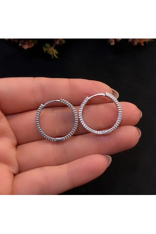 Stela Gümüş Halka Baget Küpe Beyaz 2,5 CM