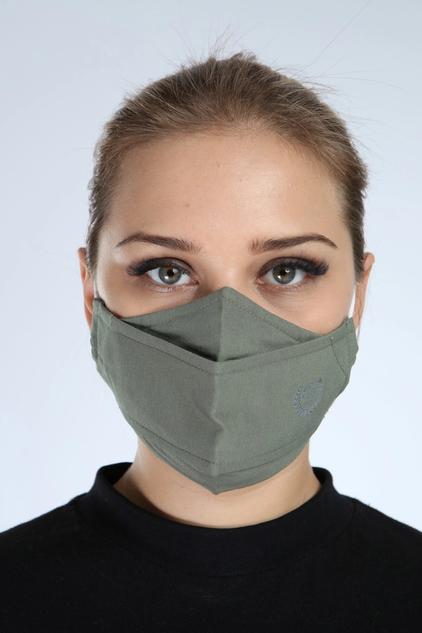 Piano Luce Unisex Haki Yıkanabilir 3 Katlı Pamuklu Ayarlanabilir Lastik Maske P10002