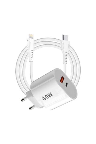 Tonex 40w Usb-a + Type-c Pd Çıkışlı Type-c To Lightning Kablolu Şarj Aleti Beyaz
