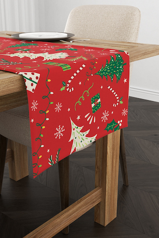 Cango Home CGH297-RN Yılbaşı Temalı Dijital Baskılı Runner Kırmızı - Yeşil