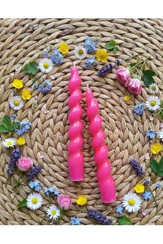 Pembe Renkli Spiral, Burgulu Pinterest Model Şamdan Mum 2' Li Set