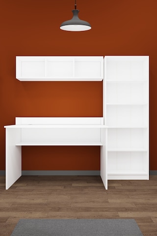 Asra Trend Çalışma Masası Seti ÇMT001 %100 MDF Kitaplıklı Raflı Ofis Takımı Beyaz