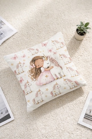 Bebek Odası Dekoratif Unicorn Yastık Kılıfı Prenses Ve Tek Boynuzlu At Bebek & Çocuk Odası Dekor Prenses ve Unicorn 43 x 43 - 826889564