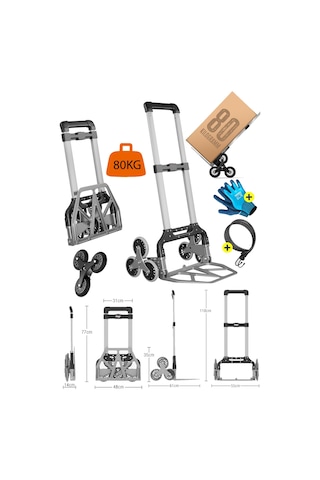 Deko Turkey Katlanır Merdiven Çıkabilen Koli Taşıma Arabası 80kg