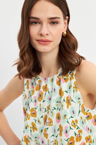 Stella Pulvis Beyaz Astarlı Pliseli Bluz