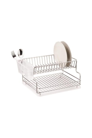 Geseus Home İki Katlı Tabaklık Bulaşıklık Krom Şeffaf Kb005