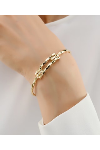 2 Sıra Altın Kıvrımlı Kaburga Kelepçe Bilezik