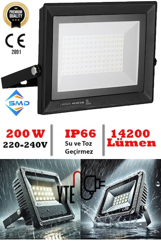 Led Projektör 200 W Beyaz İp 66 Su-toz Geçirmez 14200 Lm Smd Led Yüksek Işık