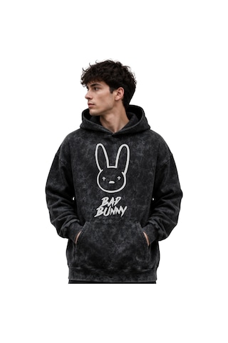 Sevbano Bad Bunny Rapper Şarkıcı Baskılı Unisex Oversize Premium Yıkamalı Siyah