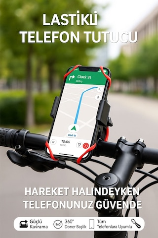 Lastikli 360 Dönebilen Bisiklet Telefon Tutucu Tüm Modellerle Uyumlu, Gidon Montajlı Diğer
