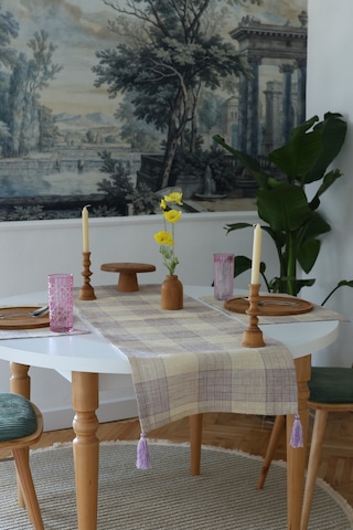 Yakacihome Juta Mor 5 Parça 4 Parça Amerikan Servis & 1 Parça Püsküllü Runner Jüt Kumaş Sofra Seti Mor