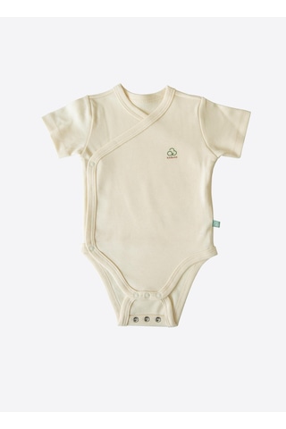 KitiKate Organik New Basic Uzayan Kruvaze Kısa Kol Body Natural Krem