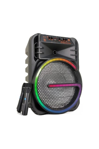 Mikrofonlu Bluetooth Hoparlör Led Işıklı Taşınabilir Şarjlı Ses Sistemi Tf Kart Usb Fm Radyo 12 İnç