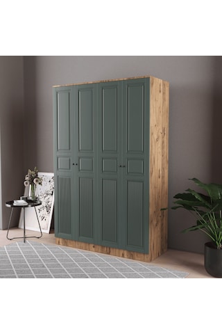 Nil 4 Kapaklı Eko Bazalı Gardırop - Mdf Kapak Yeşil