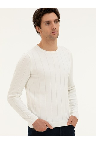 Cacharel Ekru Regular Fit Bisiklet Yaka Triko Kazak Bej
