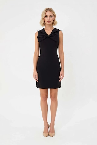 Benerly Kadın V Yaka Kolsuz Bodycon Midi Elbise Astarlı Micro Dokuma Elas Siyah
