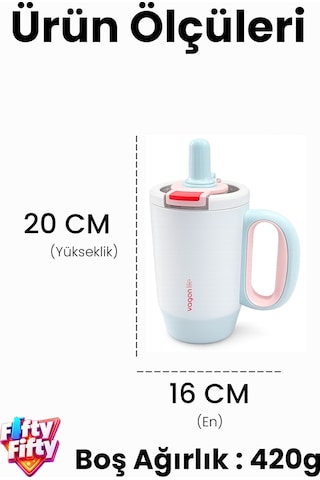 680 Ml Tek Kapak Çift Kullanım Pipetli Rahat İçim Kulplu Paslanmaz Çelik Termos Mug Ffvgn1113-680ml Mavi