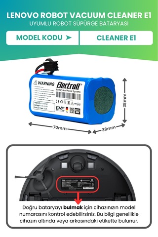 Lenovo Robot Vacuum Cleaner E1 Uyumlu Batarya 3200mah Pil