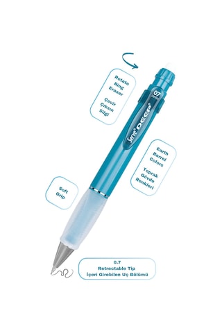 Serve Deep Versatil Kalem 07mm- Toprak Tonları - Yedekli Set Grip Ve Silgi Okyanus Mavi Okyanus Mavi