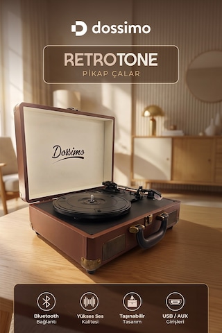 Dossimo Retrotone Bt+aux+usb Destekli Yedek İğneli Kahverengi Pikap Çalar Ds-r100