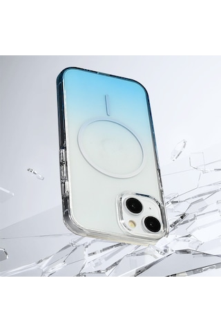 Apple Uyumlu iPhone 15 Kılıf Renk Geçişli Magsafe Şeffaf Kamera Yükseltili Silikon Ata Pro Tech Siyah