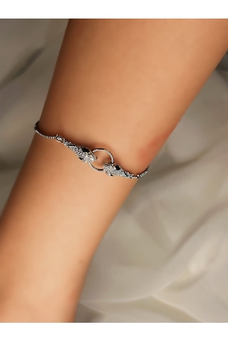 İnsera Kadın Silver Yılan Figürlü Asansörlü Çelik Bileklik Gümüş - Siyah