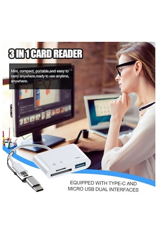 Type C Micro Usb Otg Kart Okuyucu Usb 3.0 Çevirici Adaptör 3 İn 1