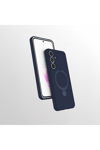 Samsung Galaxy Uyumlu S24 Fe Kılıf M-safe Şarj Özellikli Standlı Zore Samara Kapak Lacivert