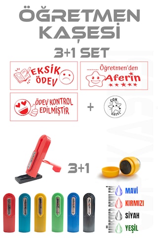 Öğretmen Kaşesi Aferin Kaşesi Cep Kaşesi 3+1 Set