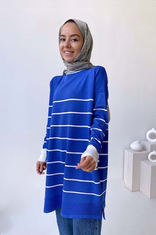 Kahijab Bisiklet Yaka Çizgili Merserize Tunik - İndigo