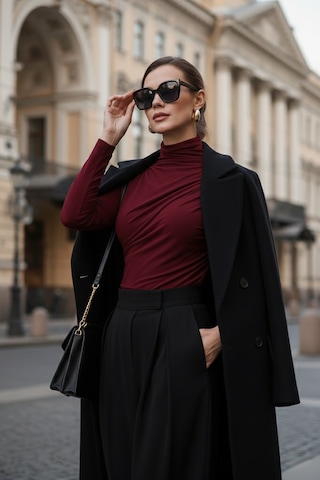 Lela Streç Büzgü Detaylı Slim Fit Dik Yaka Bayan Bluz 669925 Bordo