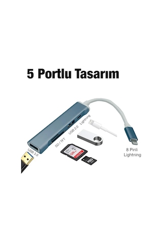 Ally S-503 5in1 Lightning To Usb + Sd Kart Hub Adaptör Çevirici Dönüştürücü- 5775