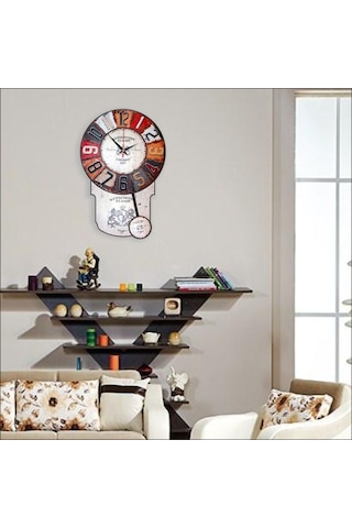 M3 Decorium Dart Desenli Görünümlü Büyük Sarkaçlı Duvar Saati 46 CM
